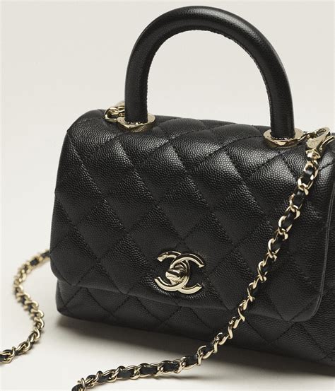 chanel as2215|Mini flap bag with top handle, Grained calfskin & gold.